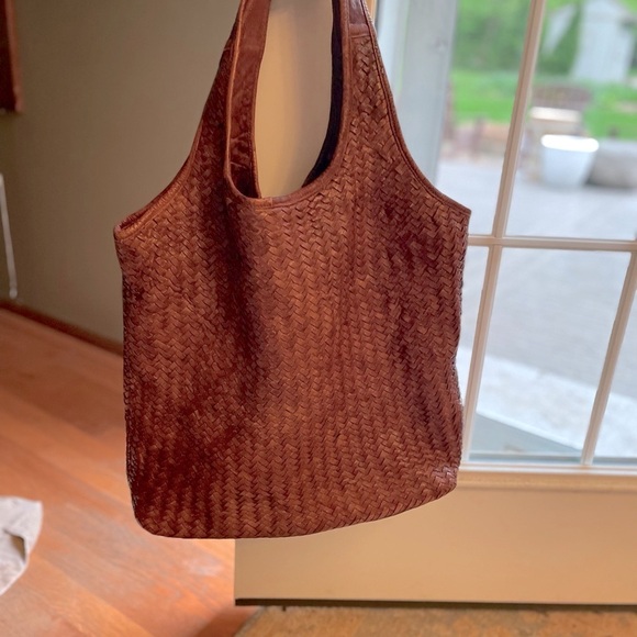 Platania Large Leather Brown Woven Tote Bag - Boho Chic! - Picture 3 of 15